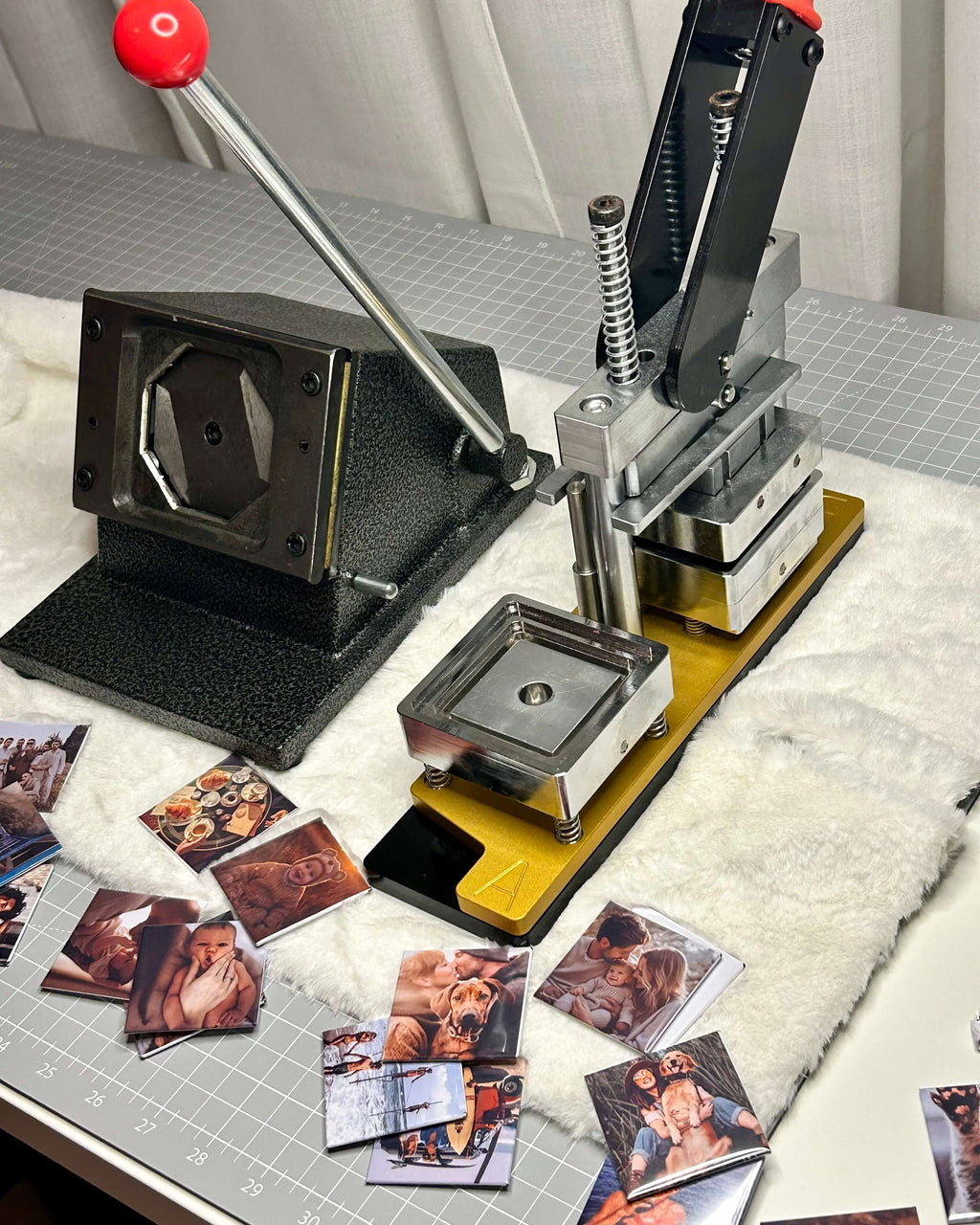 Set of custom photo magnets featuring special moments and travel memories.