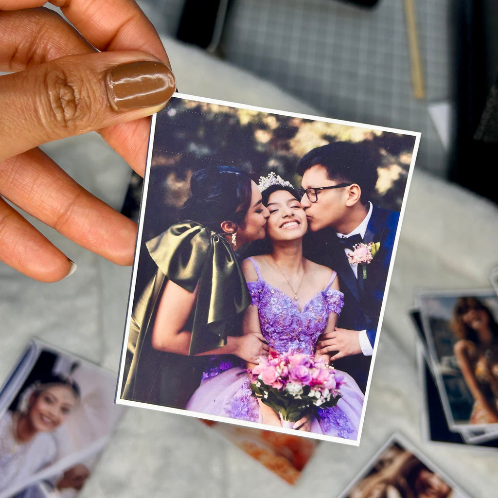 Custom photo magnet with family picture printed on premium glossy photo paper.