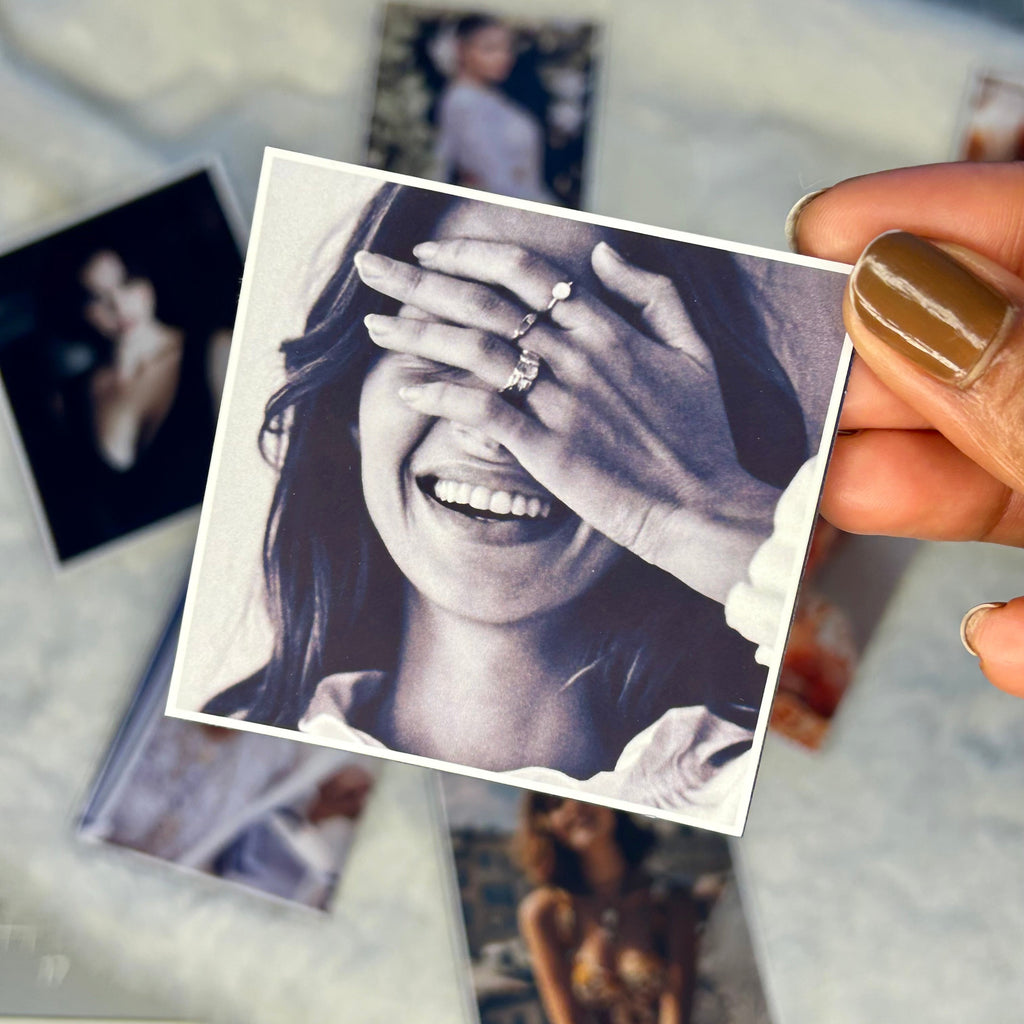 Custom photo magnet with portrait printed on premium glossy photo paper.