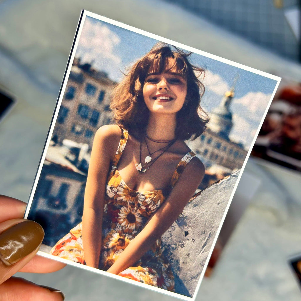 Custom photo magnet with a travel picture printed on premium glossy photo paper.