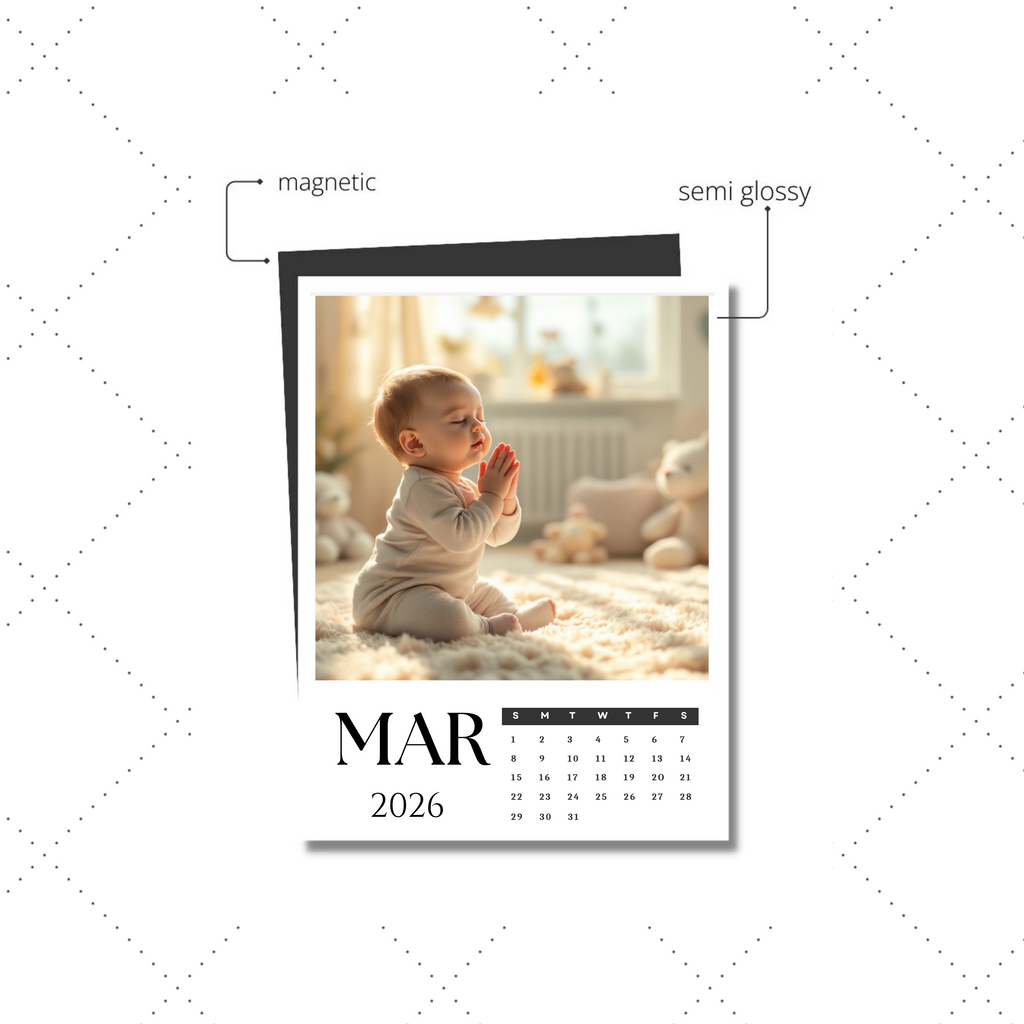 Custom magnetic photo calendar sample to show scale